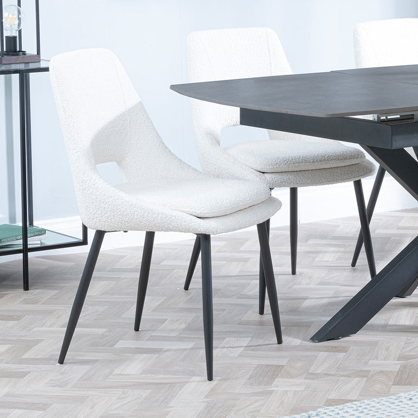 Charlotte Grey Ceramic Extending Dining Set - Stansbury Fabric Dining Chair
