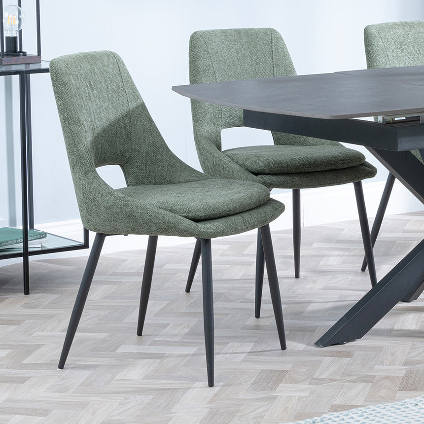 Charlotte Grey Ceramic Extending Dining Set - Stansbury Fabric Dining Chair