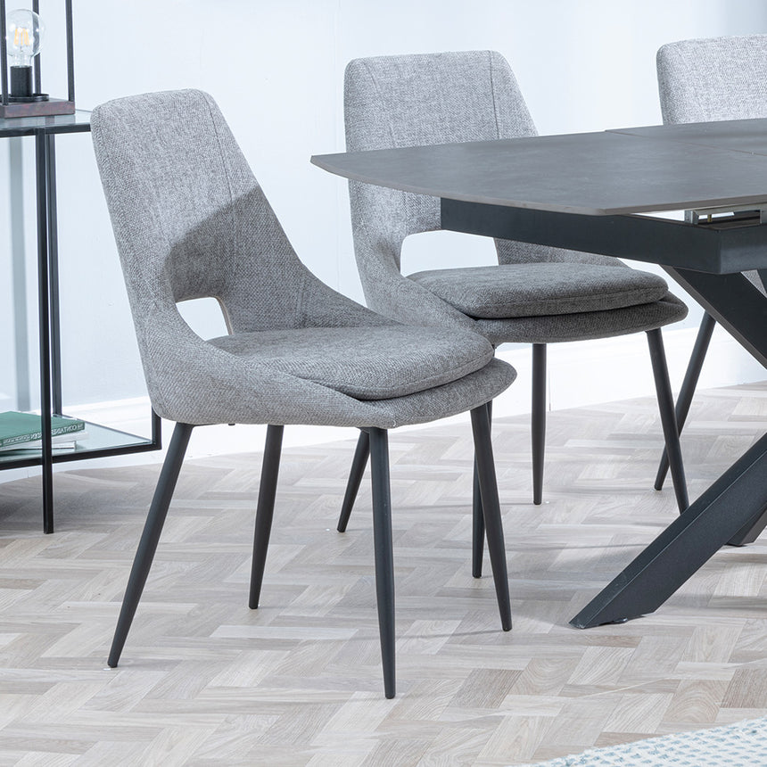 Charlotte Grey Ceramic Extending Dining Set - Stansbury Fabric Dining Chair