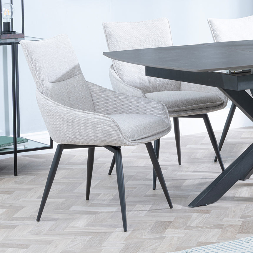 Charlotte Grey Ceramic Extending Dining Set - Torres Fabric Swivel Dining Chair