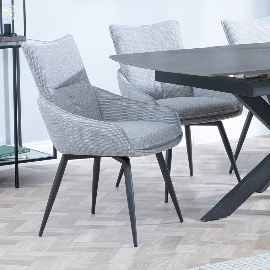 Charlotte Grey Ceramic Extending Dining Set - Torres Fabric Swivel Dining Chair