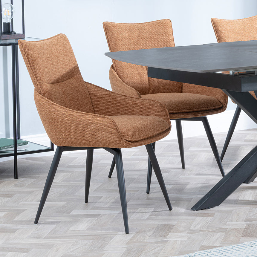 Charlotte Grey Ceramic Extending Dining Set - Torres Fabric Swivel Dining Chair