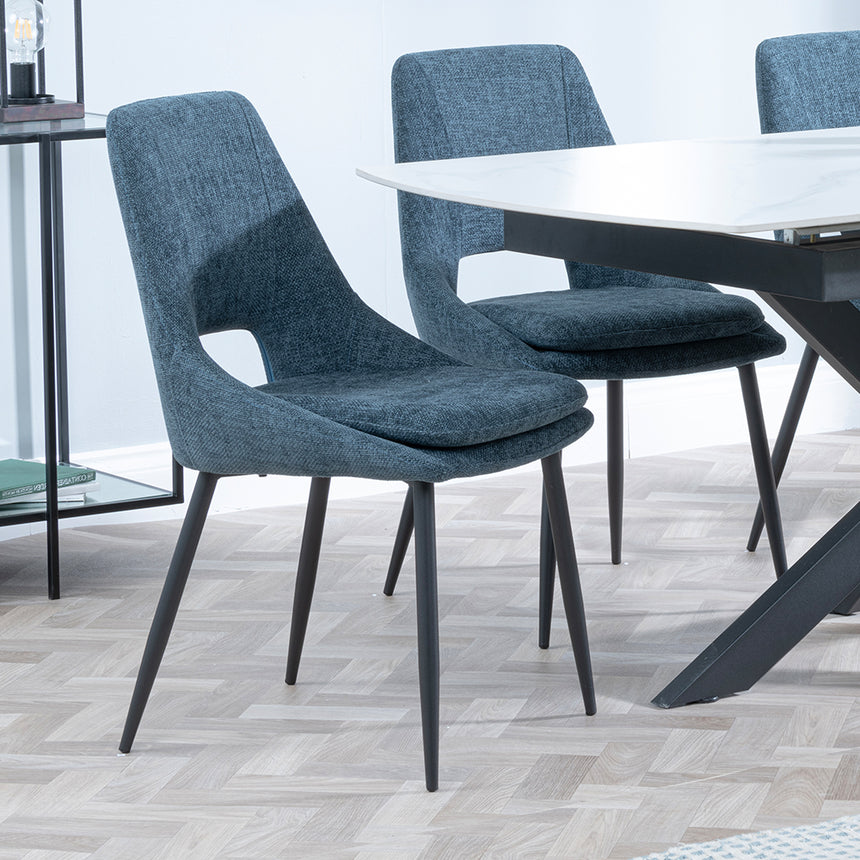Charlotte White Ceramic Extending Dining Set - Stansbury Fabric Dining Chair