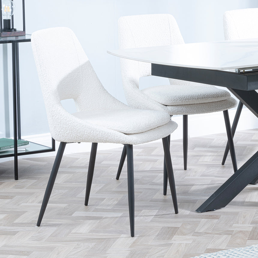 Charlotte White Ceramic Extending Dining Set - Stansbury Fabric Dining Chair