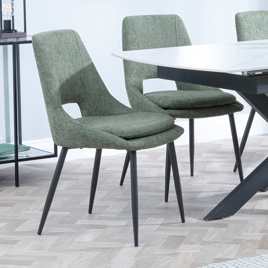 Charlotte White Ceramic Extending Dining Set - Stansbury Fabric Dining Chair