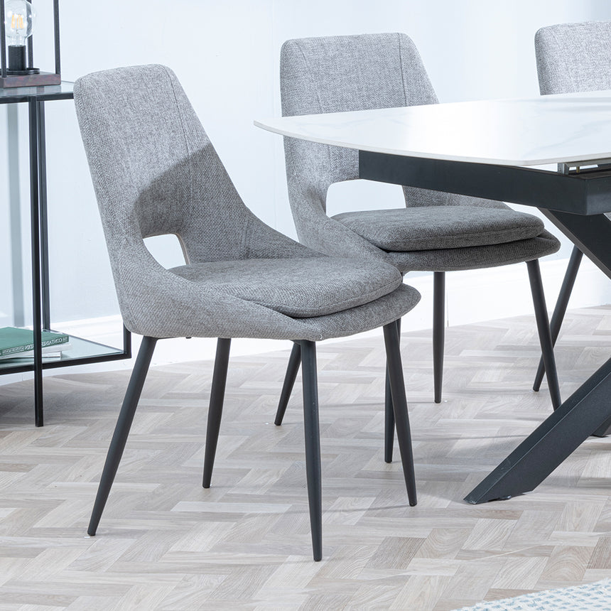 Charlotte White Ceramic Extending Dining Set - Stansbury Fabric Dining Chair