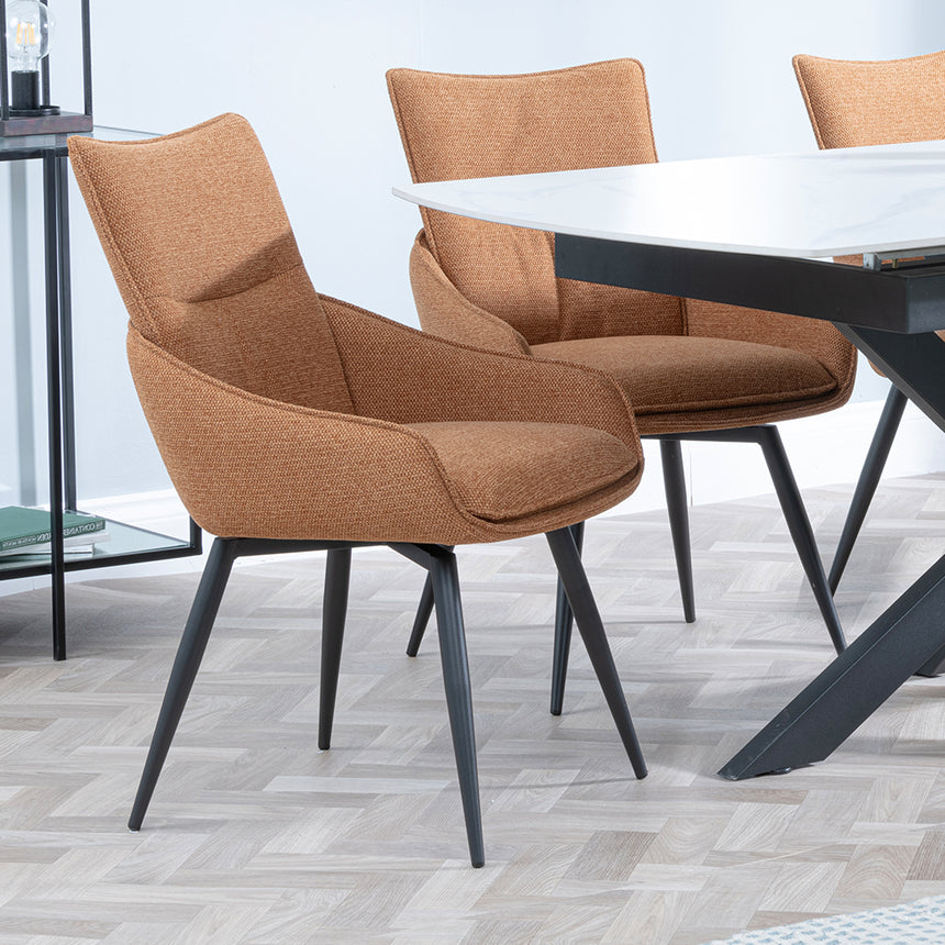 Charlotte White Ceramic Extending Dining Set - Torres Fabric Swivel Dining Chair