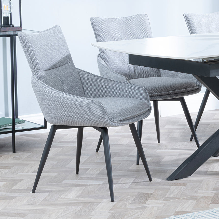 Charlotte White Ceramic Extending Dining Set - Torres Fabric Swivel Dining Chair