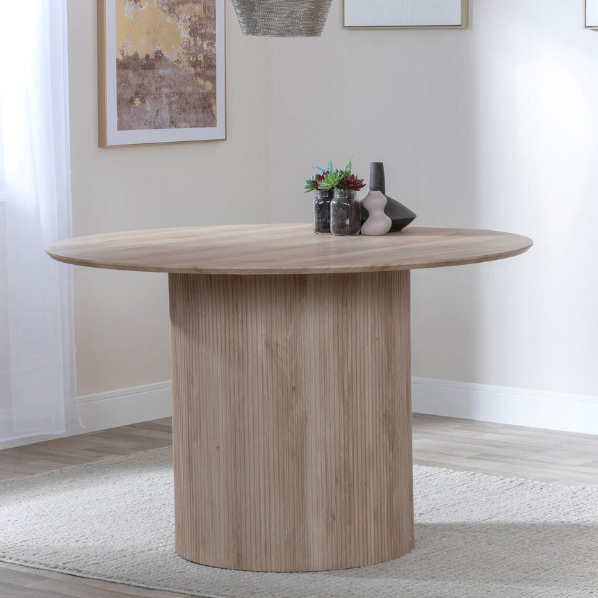 Charlton Fluted 4 Seater  Effect Round Dining Table with Drum Base