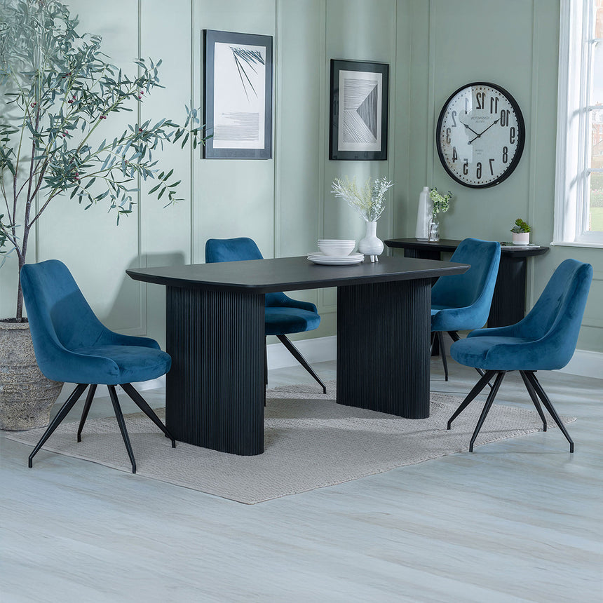 Charlton Fluted Black Dining Set - Diana Velvet Fabric Swivel Dining Chair