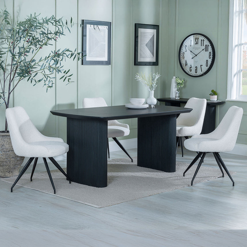 Charlton Fluted Black Dining Set - Diana Velvet Fabric Swivel Dining Chair