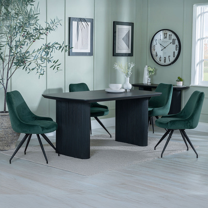 Charlton Fluted Black Dining Set - Diana Velvet Fabric Swivel Dining Chair