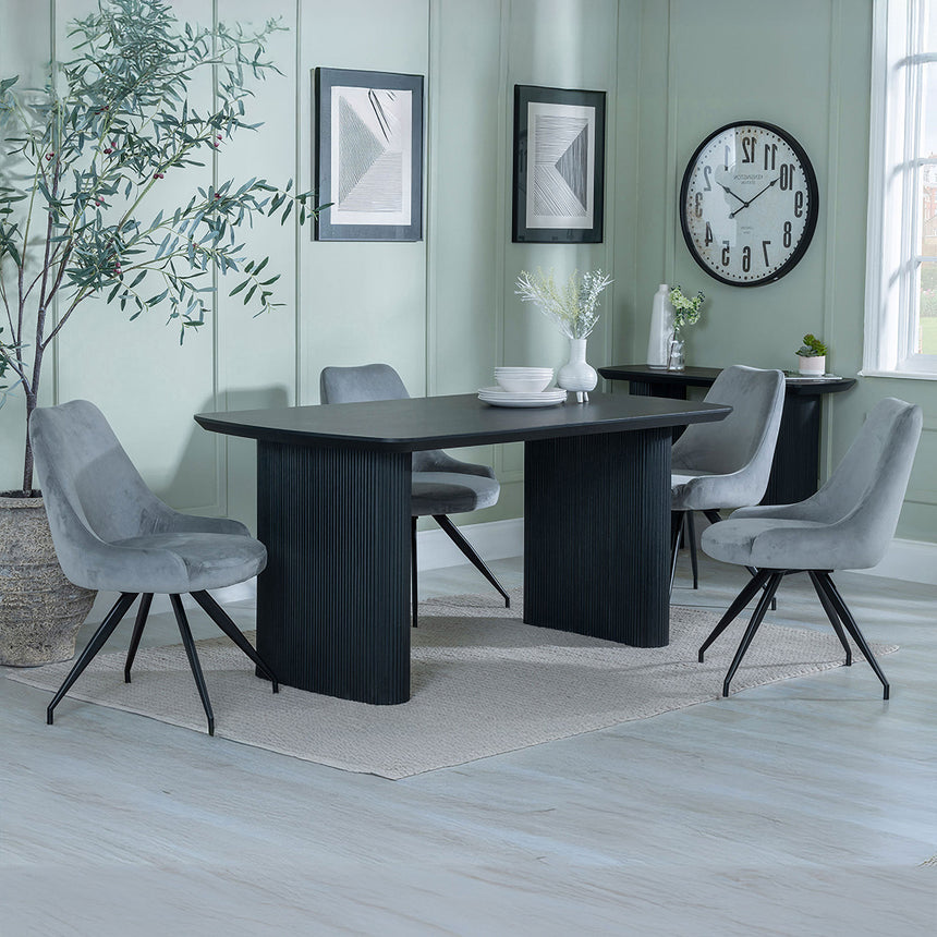Charlton Fluted Black Dining Set - Diana Velvet Fabric Swivel Dining Chair