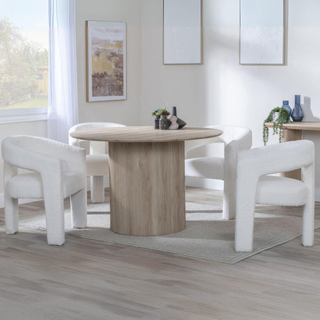 Charlton Fluted Oak Effect 4 Seater Round Dining Set - Killen Boucle Fabric Dining Chair