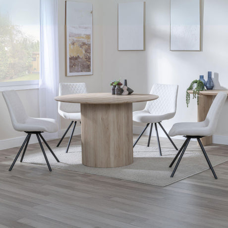 Charlton Fluted Oak Effect 4 Seater Round Dining Set - Messina Fabric Swivel Dining Chair