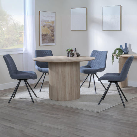 Charlton Fluted Oak Effect 4 Seater Round Dining Set - Messina Fabric Swivel Dining Chair