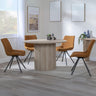 Charlton Fluted Oak 4 Seater Round Dining Set - Messina Fabric Swivel Dining Chair