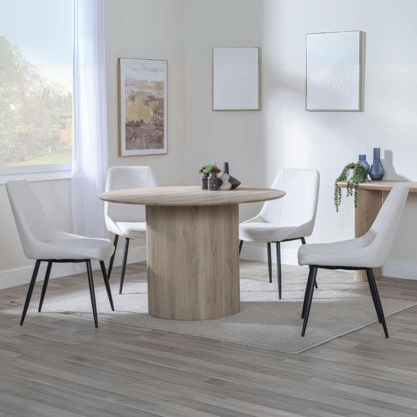 Charlton Fluted Oak 4 Seater Round Dining Set - Rovereto Fabric Dining Chair