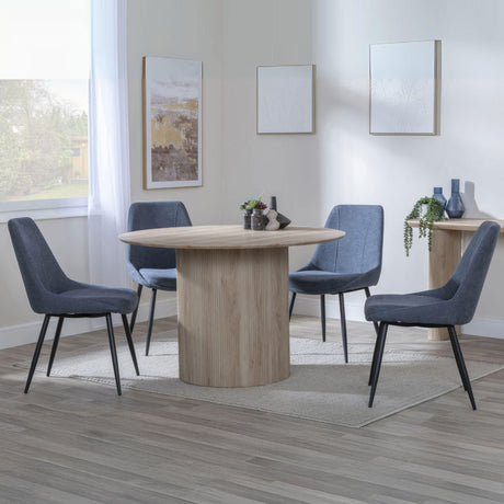 Charlton Fluted Oak Effect 4 Seater Round Dining Set - Rovereto Fabric Dining Chair
