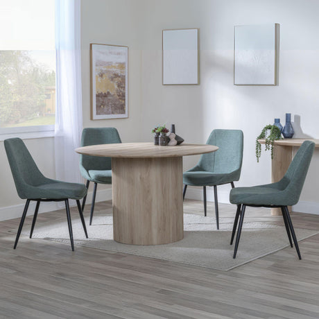 Charlton Fluted Oak Effect 4 Seater Round Dining Set - Rovereto Fabric Dining Chair
