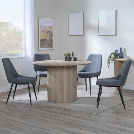 Charlton Fluted Oak Effect 4 Seater Round Dining Set - Rovereto Fabric Dining Chair