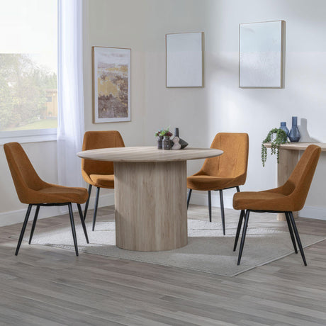 Charlton Fluted Oak Effect 4 Seater Round Dining Set - Rovereto Fabric Dining Chair