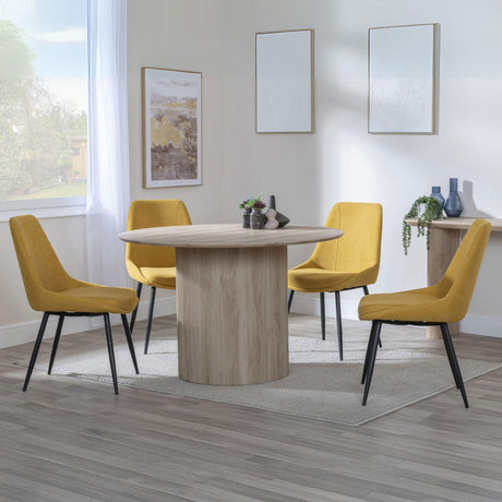 Charlton Fluted Oak Effect 4 Seater Round Dining Set - Rovereto Fabric Dining Chair