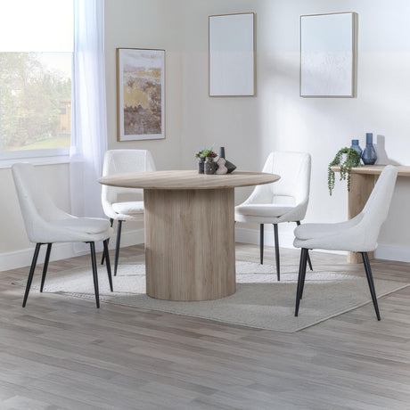 Charlton Fluted Oak Effect 4 Seater Round Dining Set - Stansbury Fabric Dining Chair