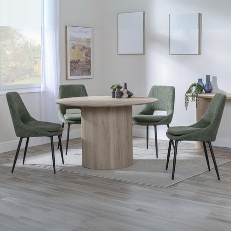 Charlton Fluted Oak Effect 4 Seater Round Dining Set - Stansbury Fabric Dining Chair