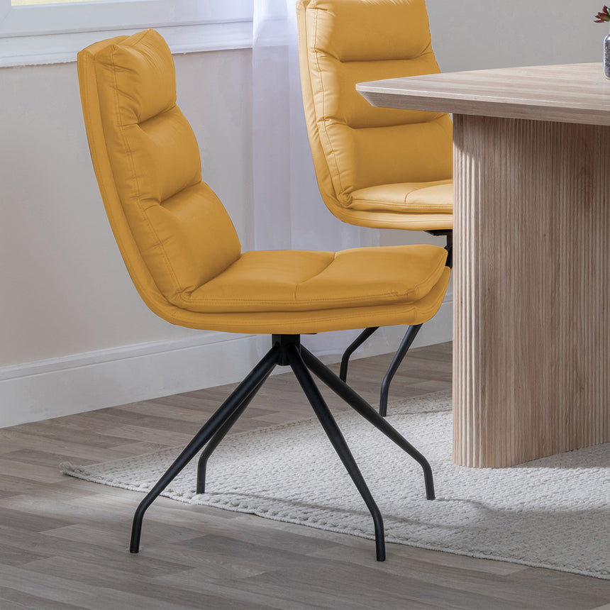Charlton 6 Seater Fluted Dining Set - Tuscany Leather Swivel Dining Chair