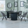 Charlton Fluted Black 4 Seater Round Dining Set - Burano Velvet Fabric Swivel Dining Chair