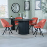 Charlton Fluted Black 4 Seater Round Dining Set - Burano Velvet Fabric Swivel Dining Chair