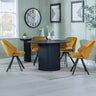 Charlton Fluted Black 4 Seater Round Dining Set - Burano Velvet Fabric Swivel Dining Chair
