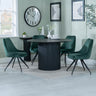 Charlton Fluted Black 4 Seater Round Dining Set - Diana Velvet Fabric Swivel Dining Chair