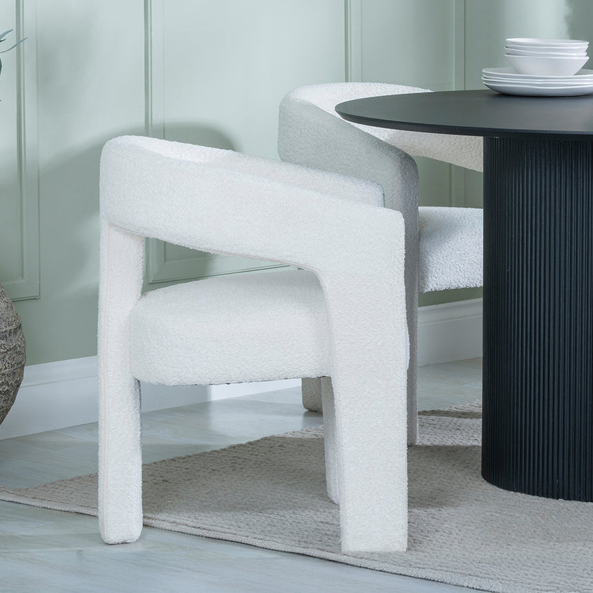 Charlton Fluted Black 4 Seater Round Dining Set - Killen Boucle Fabric Dining Chair