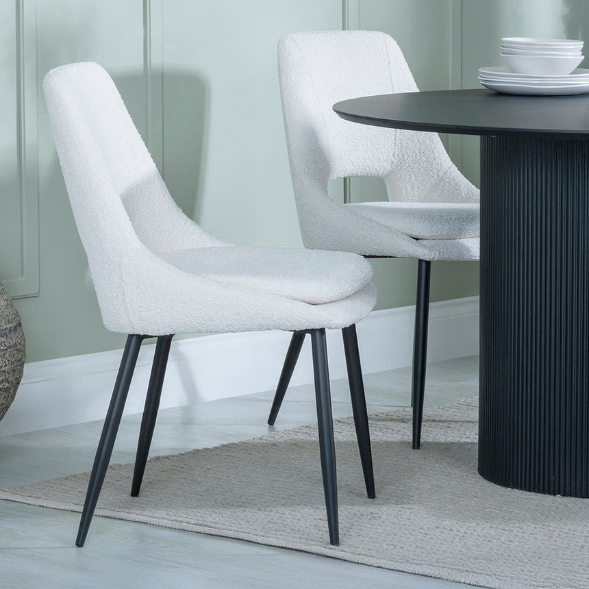 Charlton Fluted Black 4 Seater Round Dining Set - Stansbury Fabric Dining Chair