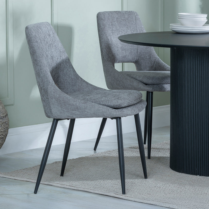 Charlton Fluted Black 4 Seater Round Dining Set - Stansbury Fabric Dining Chair