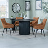 Charlton Fluted Black 4 Seater Round Dining Set - Torres Fabric Swivel Dining Chair