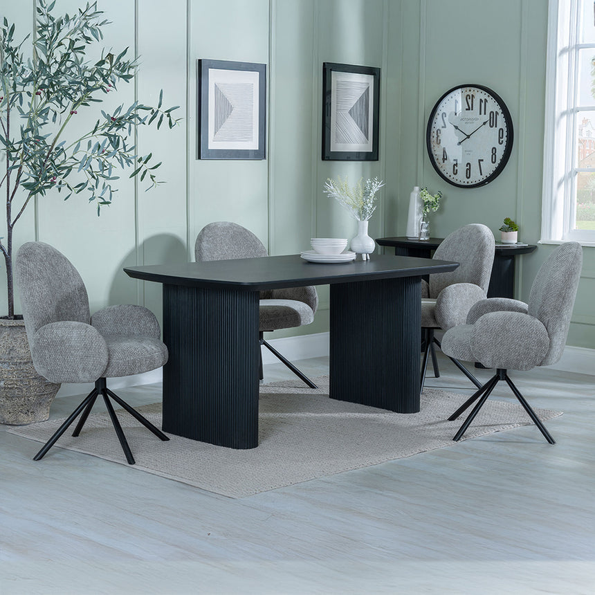 Charlton Fluted Black Dining Set - Altavista Fabric Swivel Dining Chair