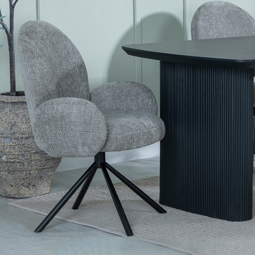 Charlton Fluted Black Dining Set - Altavista Fabric Swivel Dining Chair