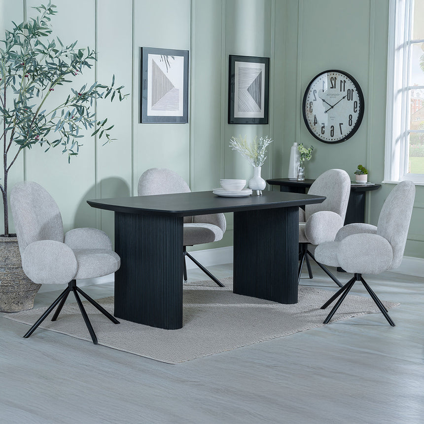 Charlton Fluted Black Dining Set - Altavista Fabric Swivel Dining Chair