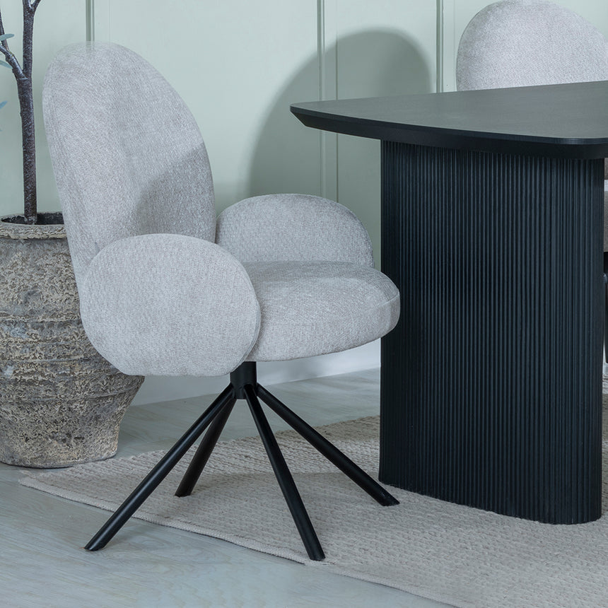 Charlton Fluted Black Dining Set - Altavista Fabric Swivel Dining Chair