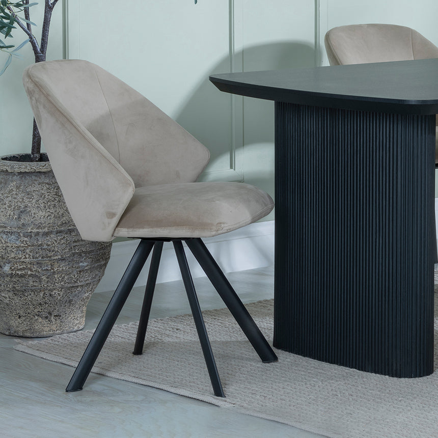 Charlton Fluted Black Dining Set - Burano Velvet Fabric Swivel Dining Chair