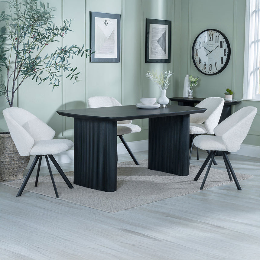 Charlton Fluted Black Dining Set - Burano Velvet Fabric Swivel Dining Chair