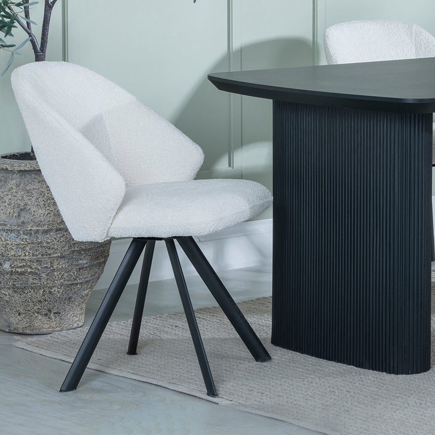 Charlton Fluted Black Dining Set - Burano Velvet Fabric Swivel Dining Chair