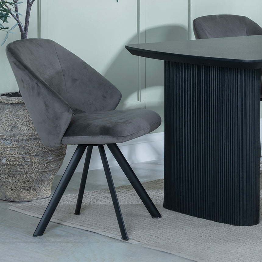 Charlton Fluted Black Dining Set - Burano Velvet Fabric Swivel Dining Chair