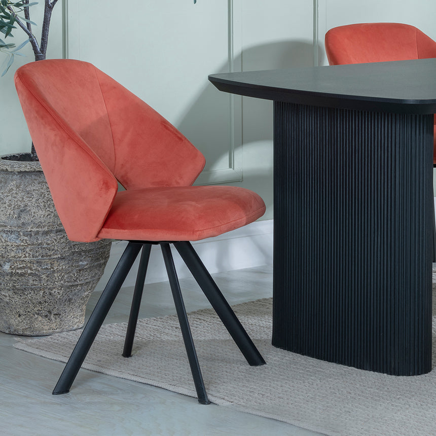 Charlton Fluted Black Dining Set - Burano Velvet Fabric Swivel Dining Chair