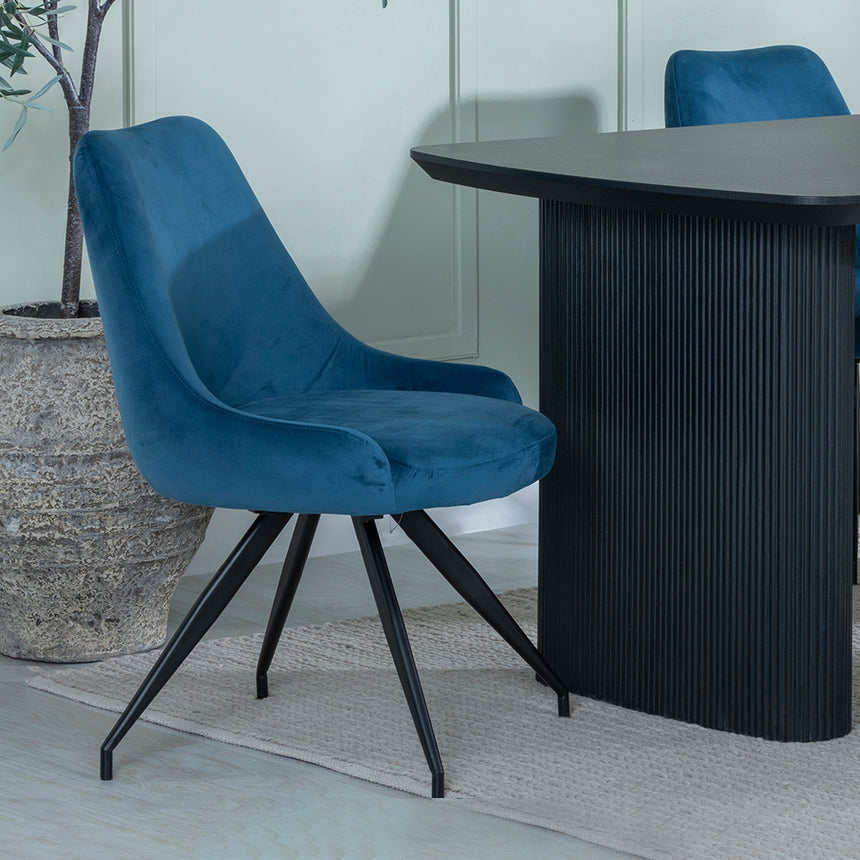Charlton Fluted Black Dining Set - Diana Velvet Fabric Swivel Dining Chair