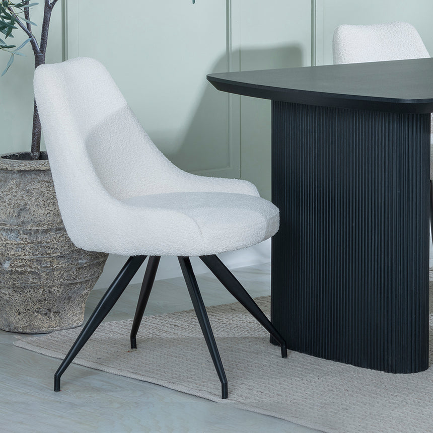 Charlton Fluted Black Dining Set - Diana Velvet Fabric Swivel Dining Chair