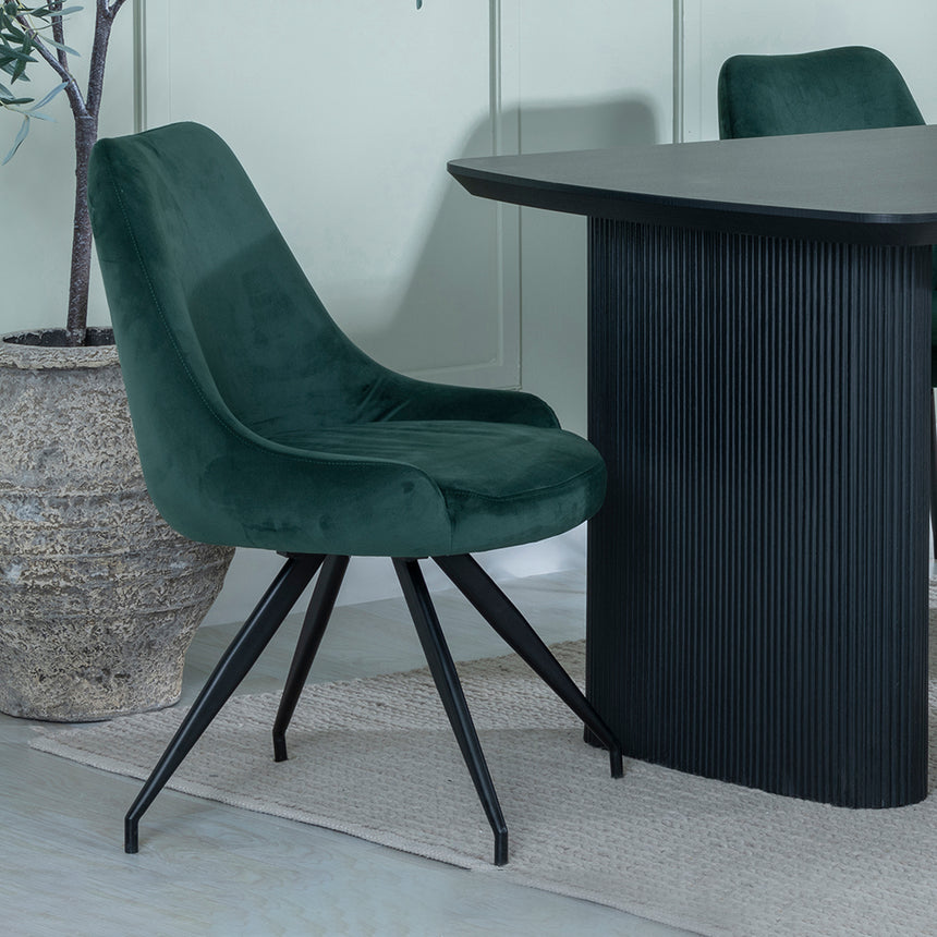 Charlton Fluted Black Dining Set - Diana Velvet Fabric Swivel Dining Chair